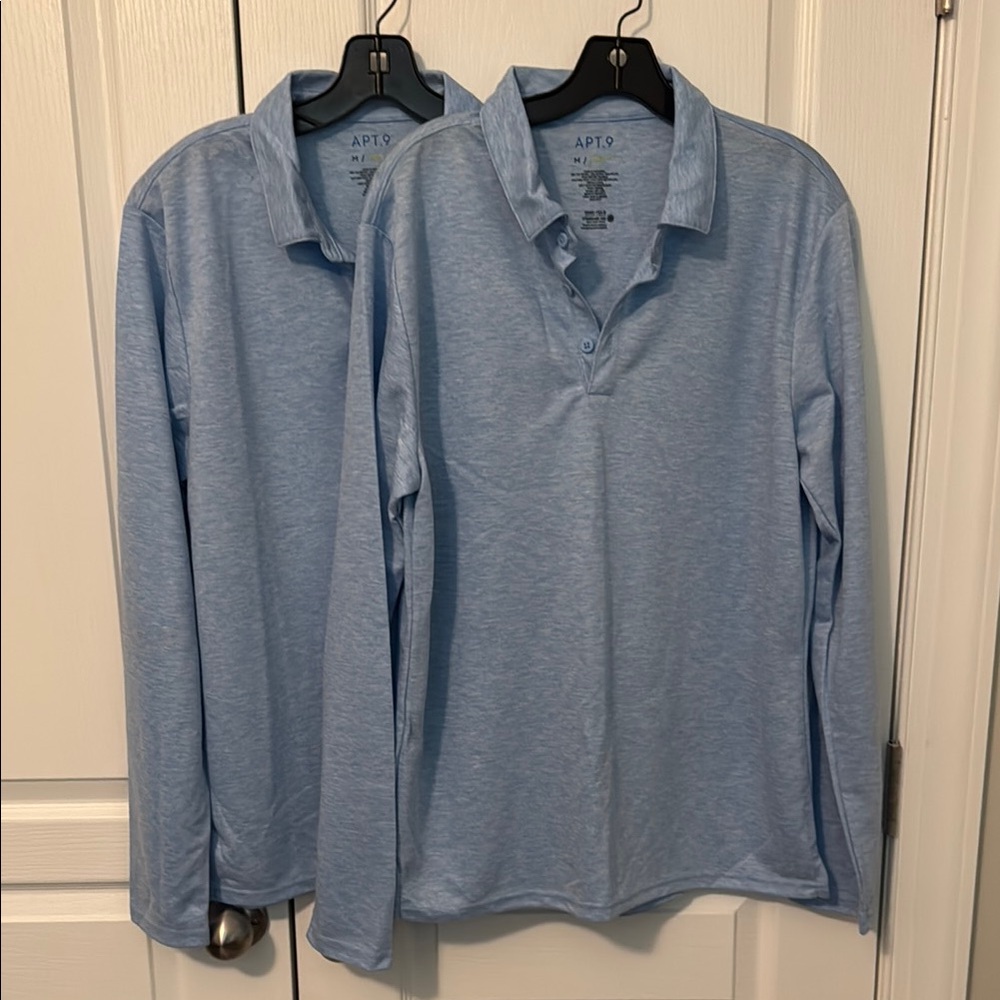 APT. 9 Men’s Medium Bundle of 2 Light Blue Long-Sleeve Polo Shirt